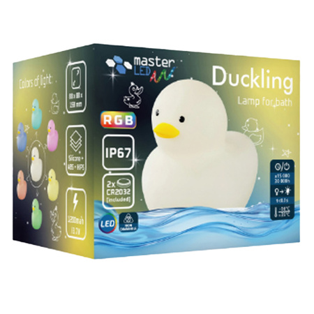 Lampka Nocna LED Biurkowa Stołowa Dziecięca 0.4W 1lm RGB 360° Biały IP67 Kaczka Masterled