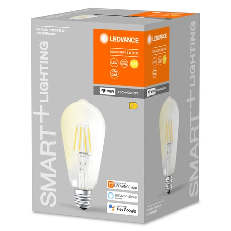 Żarówka LED E27 6W = 60W 806lm Ściemnialna SMART+ WiFi Filament Edison Ledvance