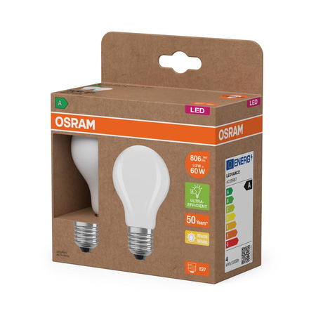 2x Żarówka LED A60 E27 3.8W = 60W 806lm 2700K Ciepła 300° Filament CLASSIC ENERGY EFFICIENCY Osram