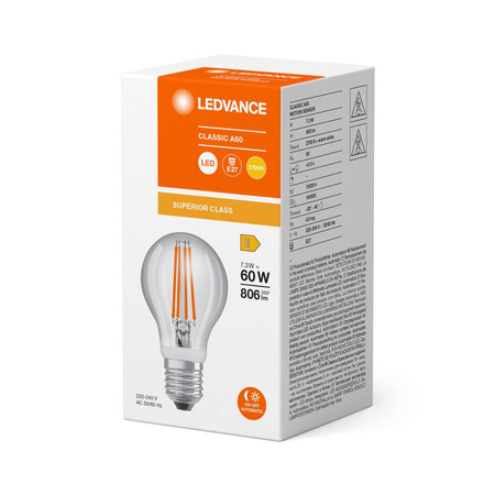 Żarówka LED E27 A60 7.3W = 60W 806lm 2700K Ciepła 320° Ledvance