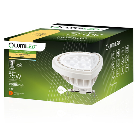 Żarówka LED G53 Reflektor AR111 10W = 75W 1055lm 3000K Ciepła 38° 12V LUMILED