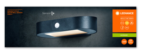 Lampa Ogrodowa Zewnętrzna Kinkiet Elewacyjny LED 4W 380lm 3000K IP44 Czarny Z Czujnikiem Ruchu i Zmierzchu Endura Ledvance