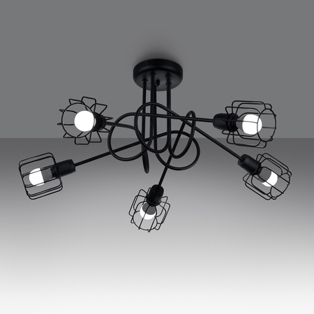 Lampa Sufitowa Wisząca 5x E14 Żyrandol Geometryczna Nieregularna Czarna Nowoczesna Beluci Sollux