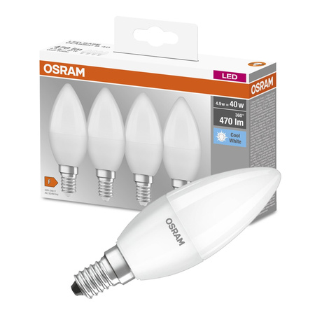 4PAK Żarówka LED E14 B35 5,5W = 40W 470lm 4000K Neutralna OSRAM Base