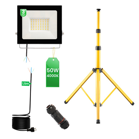 Naświetlacz LED ZUNA2 Halogen Lampa 50W 4000K na Statywie + Przewód + Złącze Hermetyczne LUMILED