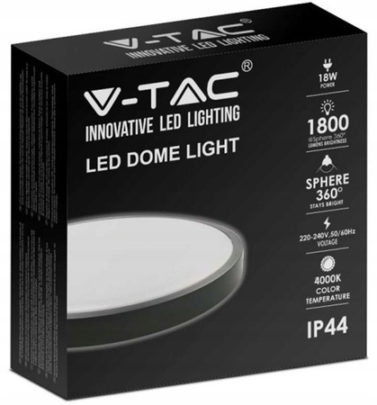 Plafon Panel LED Łazienkowy Lampa 18W 1800lm 4000K IP44 23cm Okrągły Czarny