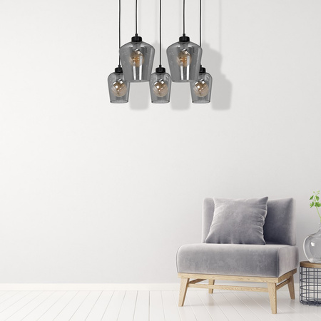 Lampa wisząca SANTIAGO 5xE27 Klosz Przydymione Szkło MLP6616 Metal + Szkło