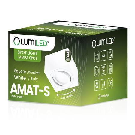 Oprawa Natynkowa HALOGENOWA Tuba Spot Ruchoma Kwadratowa Biała 50mm + Wkład LED 7W 4000K AMAT-S LUMILED
