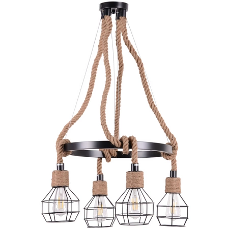Lampa Wisząca Sufitowa ROPE ALEGRA 4x E27 Żyrandol Loft Stal + Sznur Czarna GOLDLUX (Polux)