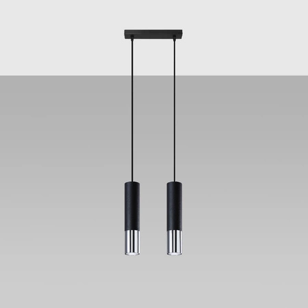 Lampa Sufitowa Oprawa Natynkowa SPOT TUBA 2x GU10 Wisząca Zwis Tubularna Czarna Chrom Nowoczesna Loopez Sollux