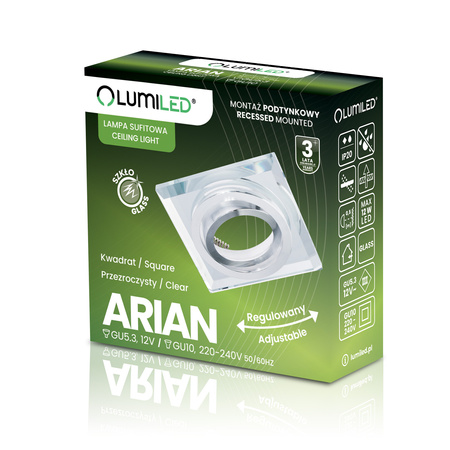Oprawa Halogenowa Podtynkowa Lampa Sufitowa Szklana Kwadratowa Ruchoma GU10 ARIAN LUMILED