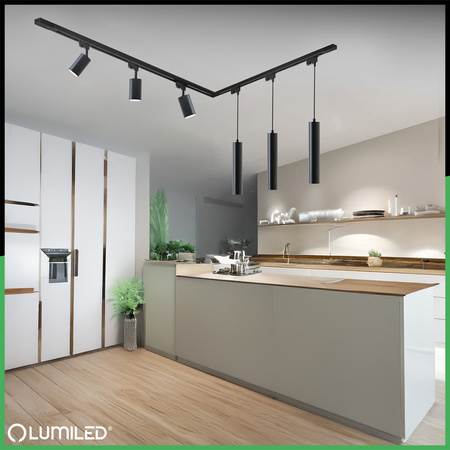 Zestaw Szyna Oświetleniowa Szynoprzewód 3m + 6x Reflektor Szynowy GU10 + Łącznik Kątowy Czarny LUMILED