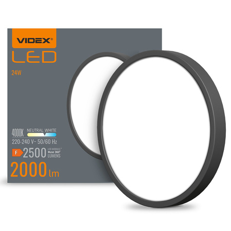 Plafon LED Lampa Sufitowa Natynkowa 20W 2500lm 4000K Neutralna Czarna Videx