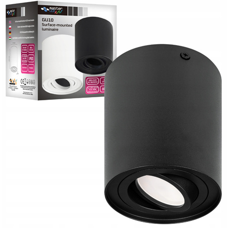 Oprawa Natynkowa Halogenowa Tuba Reflektor Spot GU10 Okrągła Ruchoma Czarna Masterled