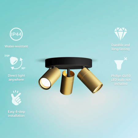 Lampa Sufitowa Reflektor 3x GU10 IP44 Miedziany-Czarny Kosipo Philips