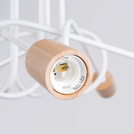 Lampa Sufitowa Żyrandol Pająk Wisząca 5x E27 Naturalne Drewno Biała Ember Peach Puff SL.1475 Sollux