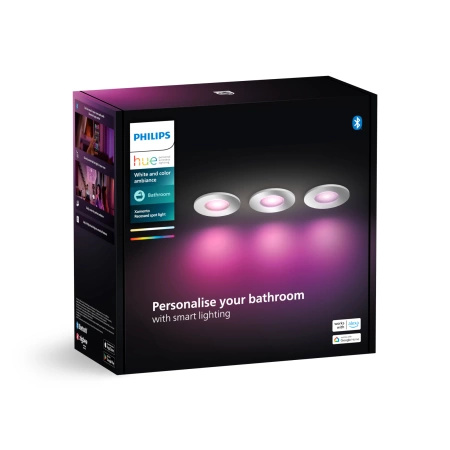 3x Oprawa Podtynkowa Wpuszczana LED Hermetyczna IP44 Łazienkowa 4.2W 400lm IP44 White and Color Ambiance RGB + TW Chrom Inteligentna SMART Zigbee Bluetooth Xamento Philips HUE