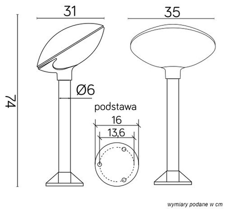 Lampa Ogrodowa Zewnętrzna Stojąca SŁUPEK TAO 3 E27 74cm Su-Ma