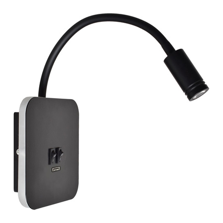 Lampka nocna ścienna BASE 8W + 2W Elastyczna Czarna Milagro