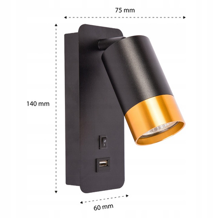 Lampa Ścienna Reflektor Kinkiet Spot do Czytania GU10 Czarny Złoty Klemens Masterled