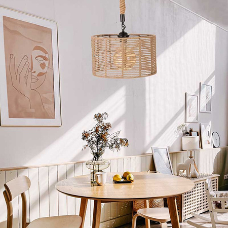 Lampa Wisząca Sufitowa BOHO Pleciona Jutowa Walec do LED E27 SZNUR