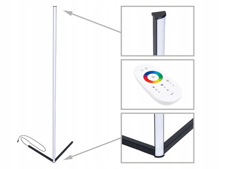 Lampa Stojąca Narożna Podłogowa Czarna 20W RGB Zmiana Kolorów Pilot