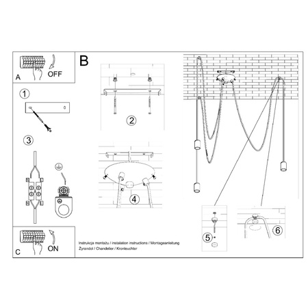 Lampa Sufitowa Wisząca Zwis 3x E27 Nieregularna Czarna Industrialna Edison Sollux
