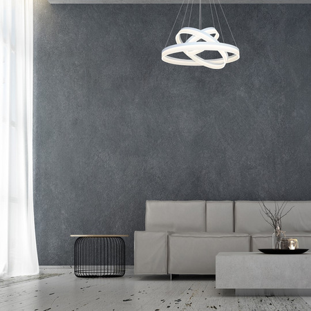 Lampa wisząca RING 4080 trzy okregi białe 114W LED + PILOT IP20 Metal i akryl styl nowoczesny Milagro