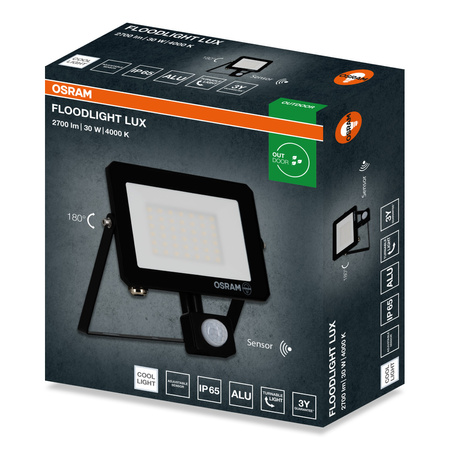 Naświetlacz LED Halogen Zewnętrzny Reflektor 30W 4000K 2700lm IP65 z Czujnikiem Ruchu i Zmierzchu SENSOR FLOODLIGHT LUX OSRAM