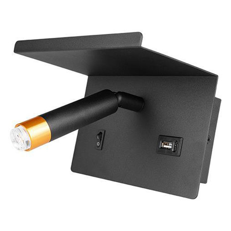 Lampa Ścienna Reflektor Kinkiet Spot do Czytania Półka G9 USB-A USB-C Czarny Złoty Masterled
