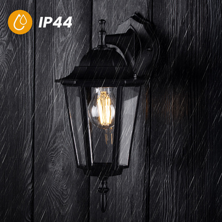 Kinkiet Ogrodowy Elewacyjny Zewnętrzny E27 LATARNIA do DOŁU Czarna BELLIS LUMILED