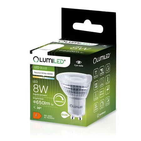 Żarówka LED GU10 Reflektor PAR16 8W = 80W 650lm 4000K Neutralna 36° Ściemnialna LUMILED