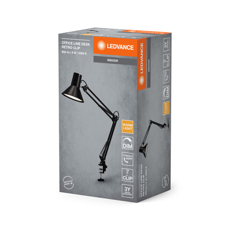 Lampa Stołowa Biurkowa LED Klips Regulowana 9W 393lm 3000K Ciepła Ściemnialna Czarny Office Line Ledvance
