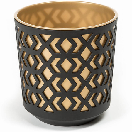 Doniczka Dekoracyjna Donica z Wkładem 25cm Domowa Ogrodowa Ażurowa Osłonka do Kwiatów Czarno-Złota