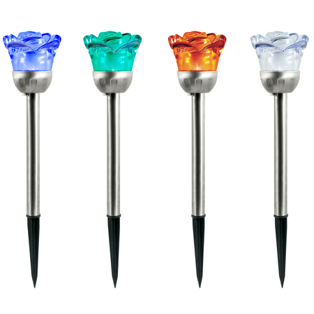 Lampa Ogrodowa LED Solarna RÓŻA Wbijana Zimna Biała + RGB IP44