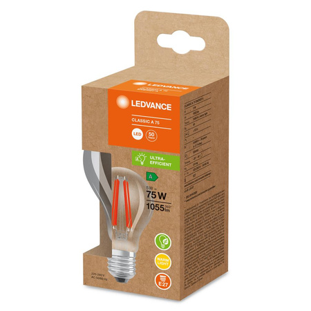Żarówka LED E27 A60 5W = 75W 1055lm 3000K Ciepła 300° Filament LEDVANCE Ultra Efficient