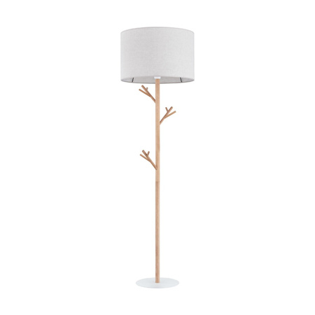 Lampa Podłogowa Stojąca ALBERO LINEN Abażur Beżowa-Drewniana Skandynawska E27 5574 TK Lighting