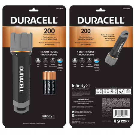 Latarka Ręczna LED Szczelna Bateryjna 3xAA 200lm 4 Tryby DURACELL