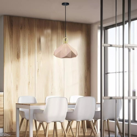 Lampa Wisząca Oprawa E27 Geometryczna różowa z drewnianym wykończeniem PASTEL PRISM D:320*270MM VT-7323 V-TAC