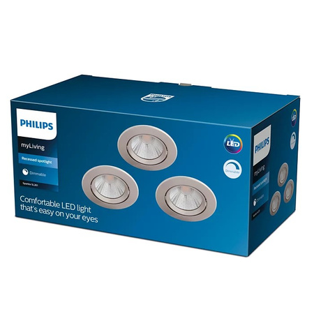 3PAK Oprawa Podtynkowa Halogenowa LED SPARKLE 5.5W 2700K Ściemnialna Okrągła Satyna PHILIPS