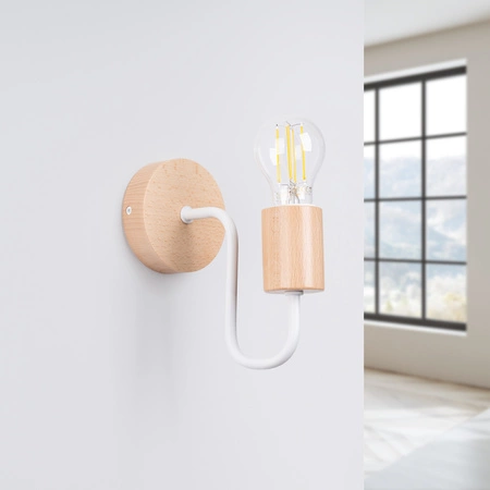 Lampa Ścienna Kinkiet 1x E27 Naturalne Drewno Biała Timbo Peach Puff SL.1664 Sollux