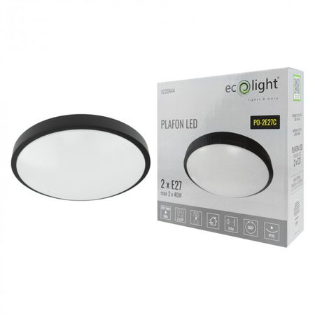 Plafon LED Lampa Sufitowa Natynkowa 2x E27 Czarna Okrągła Ecolight