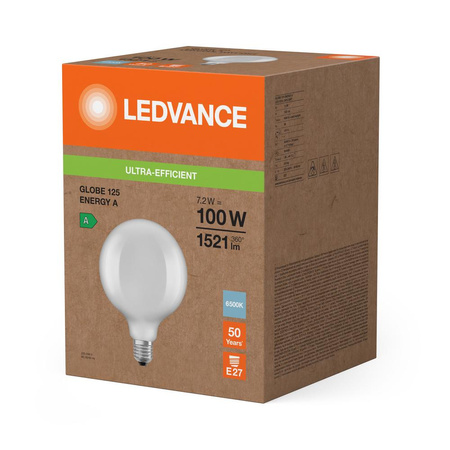 Żarówka LED Kula E27 G125 7.2W = 100W 1521lm 6500K Zimna 330° Ledvance