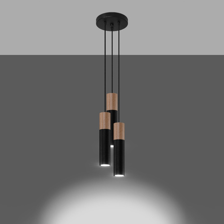 Lampa Sufitowa Wisząca Zwis 3x GU10 Tubularna Naturalne Drewno Nowoczesna Pablo Sollux