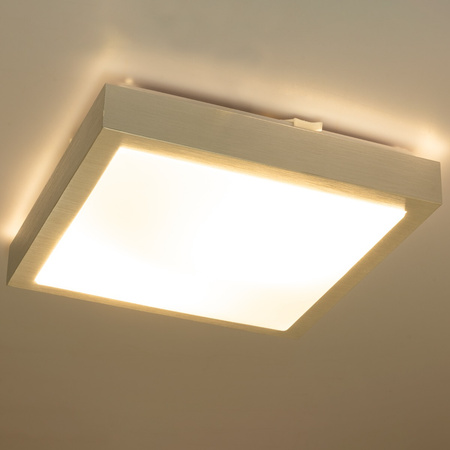 Plafon LED Lampa Sufitowa 2x E27 z Czujnikiem mikrofalowym SOLEN kwadratowy srebrny