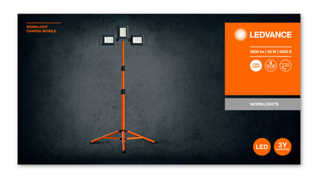 Naświetlacz Reflektor LED Lampa Akumulatorowy Na Statywie Przenośny Roboczy 40W 3600lm 4000K IP54 Pomarańczowy Worklight Ledvance