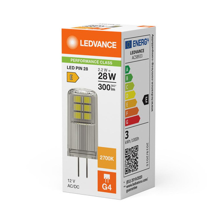 Żarówka LED Kapsułka G4 2.2W = 28W 300lm 2700K Ciepła 320° 12V Ledvance