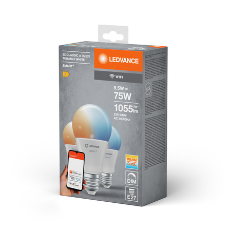 Żarówka LED E27 9.5W = 75W 1055lm CCT Ściemnialna SMART+ WiFi Classic Ledvance