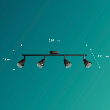Lampa Sufitowa Reflektor Natynkowy 4x GU10 Czarna Cleft Philips