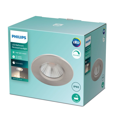 Oprawa Podtynkowa Wpuszczana LED 5.5W 350lm 2700K Nikiel Dive Bathroom Philips